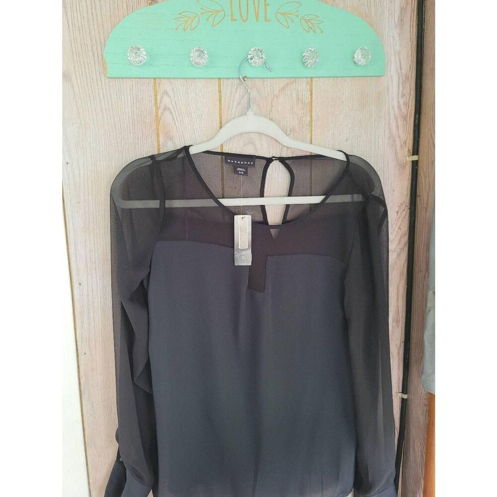 Metaphor Women's Black Translucent Top in Size US Small
